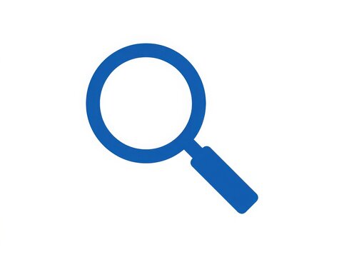 Blue magnifying glass search icon with white background isolated on white background