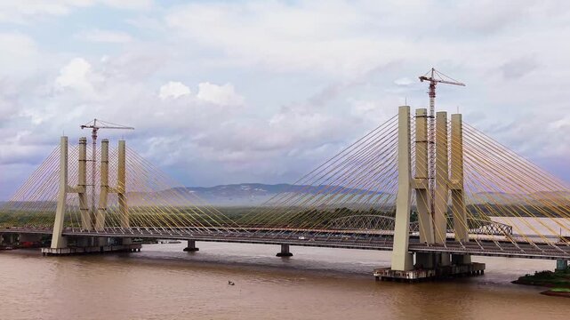 Modern cable stayed bridge spanning a wide river - July, 2026, Goa, India