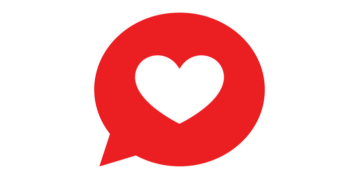 Red speech bubble with heart icon inside isolated on transparency grid background graphic resource element template asset.