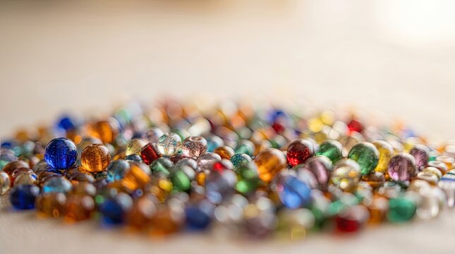 Colorful glass beads macro close-up, shallow depth of field, bokeh background