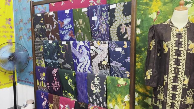 Close Up Video of Elegant Indonesian Batik Dress on Mannequin