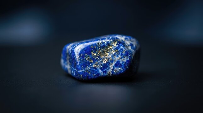 Macro Lapiz Lazuli Gemstone with Gold Inclusions on Dark Background