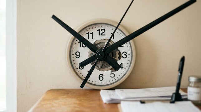 School nurse office wall clock mounted above the desk - Empty Medical Clinic Stock Photo, No People