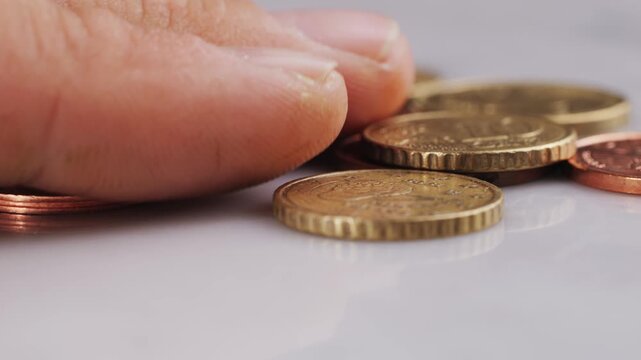 Coins background, euro coins. cent coins, counting euro cents