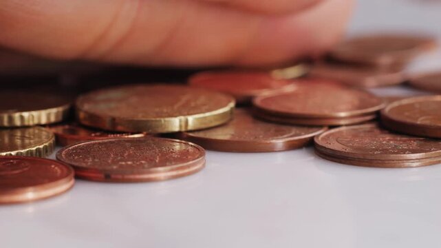Coins background, euro coins. cent coins, counting euro cents