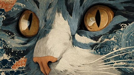 Fototapeta premium Artistic cat illustration with intricate details.