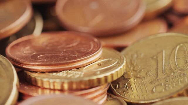 Coins background, euro coins. cent coins, counting euro cents