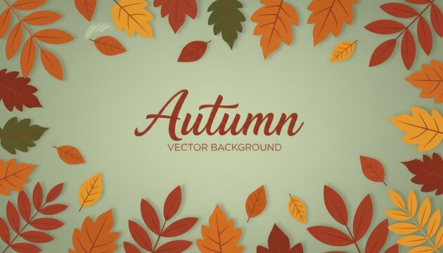 Autumn leaves vector background, fall foliage frame in orange red and brown, seasonal nature banner for design