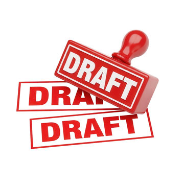 Draft rubber stamp and 3d model illustration for business document edit.