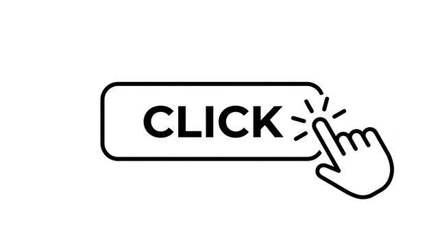Click button icon with hand pointer a simple black and white line illustration on a white background press action interface element user finger