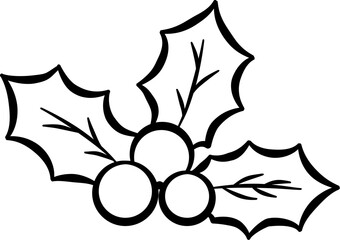 Holly berry and leaves handdrawn line art christmas ornament © BlackGroundMeYou 