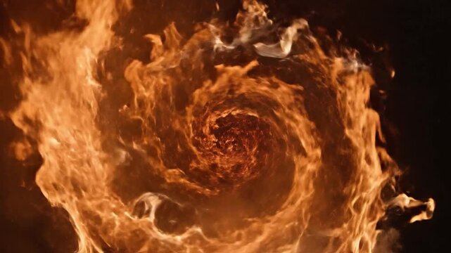 Swirling orange flames and white smoke creating a fire vortex on a dark background