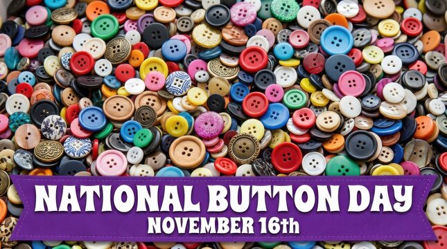 Collection of assorted buttons in various colors and materials close up photograph button sewing clothing fasteners garment closures plastic metal wooden mother-of-pearl fabric