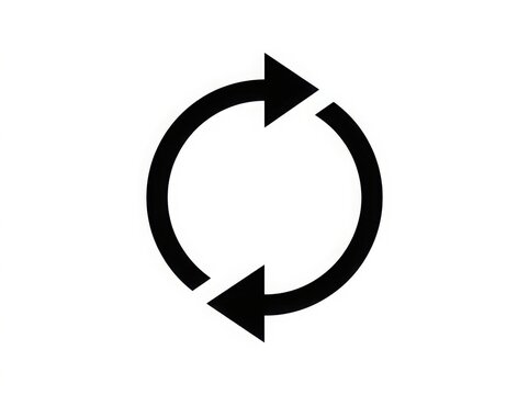A black circular arrow icon representing a refresh or repeat action isolated on white background