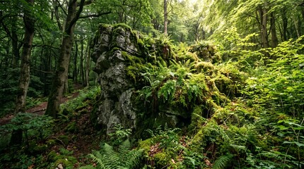 Fototapeta premium A diverse collection of premium forest and wilderness landscape photographs featuring misty valleys, flowing rivers, autumn forests, coastal woodlands, ancient fallen trees, rugged rock formations, sn