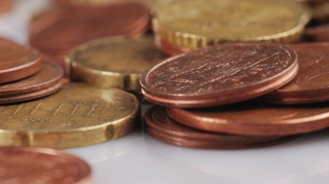 Coins background, euro coins. cent coins, counting euro cents