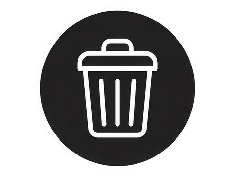 Delete Icon Symbol: A clean, minimalist graphic icon representing a trash can or delete symbol, set against a dark circular background, signifying removal or disposal.
