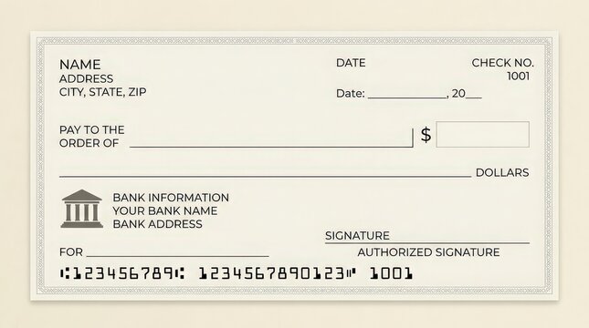 Blank Personal Bank Check Template: A Clean Vector Design for Financial Concepts