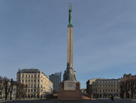 December 24, 2021, Riga, Latvia Freedom Monument in Riga, Latvia, Erected 1935, Honouring Fallen Heroes of Independence