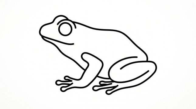 "Minimal side‑view line‑art frog with smooth continuous outline and simple stylized form"