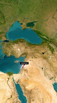 Lebanon Highlighted with Location Pin on World Map Vertical Animation