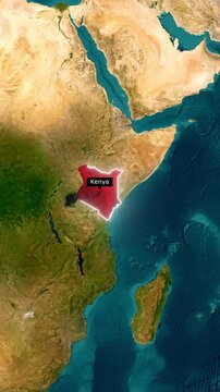Kenya Highlighted with Location Pin on World Map Vertical Animation