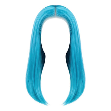 Long straight blue hairstyle wig isolate