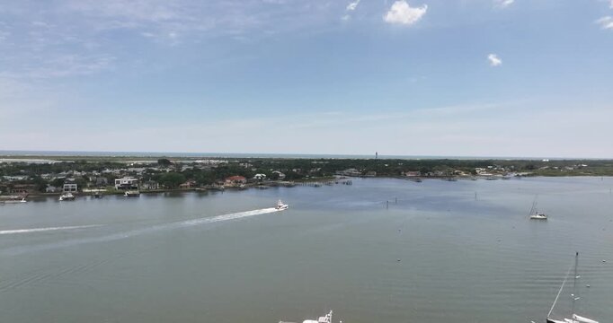  Aerial View of St. Augustine Bay with Sailboat and Speedboat Wake, Florida&rdquo;