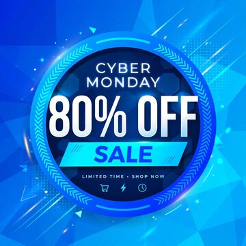 Cyber Monday 80 Percent Off Blue Gradient Sale Badge Vector
