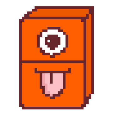 Halloween ghost refrigerator monster one eye tongue pixel art