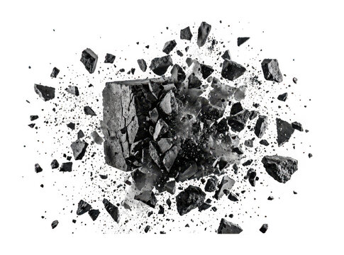 Exploding charcoal block isolated on transparent background
