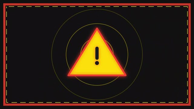 Pulsating yellow triangle warning alert icon with red glowing border