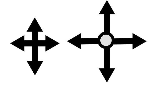 Four-way directional arrow icon set for UI navigation and move control.
