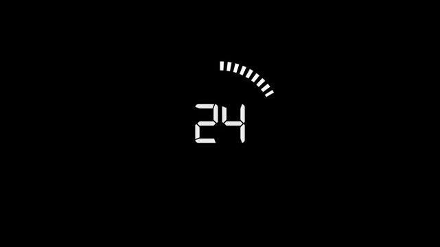 Digital countdown clock animation displaying thirty seconds remaining on black background for professional broadcast and timing applications.