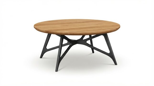 Modern round coffee table with wooden top and metal base suitable for living room or lounge area