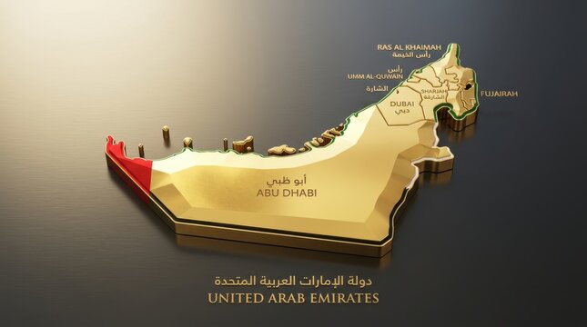 Golden map of the united arab emirates displayed for the annual uae national day celebration event