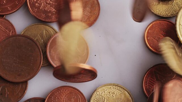 Coins background, euro coins. cent coins, counting euro cents