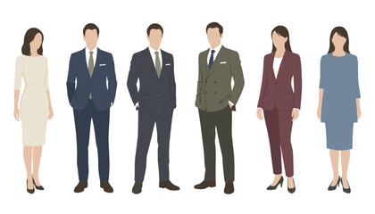 Obraz premium Group of diverse business professionals standing in formal attire representing corporate leadership and teamwork.