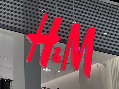 Stockholm, Sweden - Mars 22, 2025: H&M store sign. Hennes & Mauritz AB, also known as HM Group, is a multinational clothing company.	