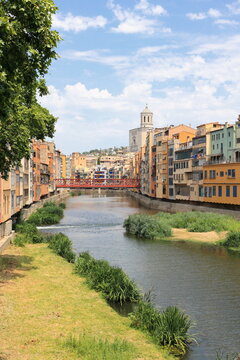 Charming Girona city the Onyar river views in Spain. Catalonia. 