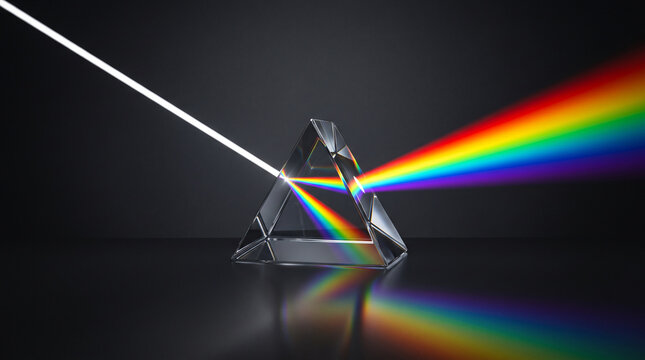 White Light Beam Dispersing into Rainbow Color Spectrum Through Triangular Glass Prism