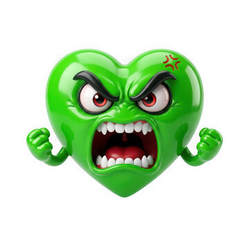 3d render of an angry green heart character isolated on transparent background