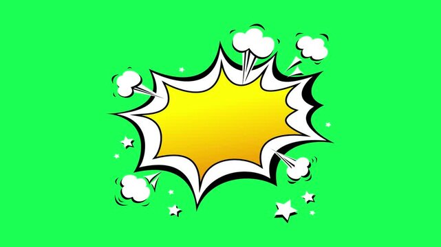 Comic book style explosion speech bubble on green background