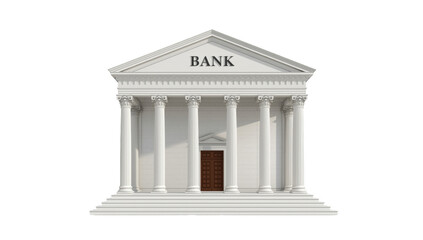 Obraz premium Classic neoclassical bank building architecture with white columns and pediment isolated on a solid black background isolated on a transparent background