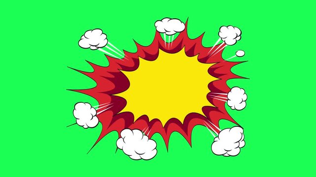 Comic book explosion speech bubble with clouds on green background