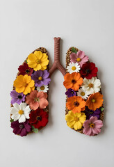 Obraz premium Human lungs made of colorful flowers and seeds health nature and environmental well being isolated on a white background
