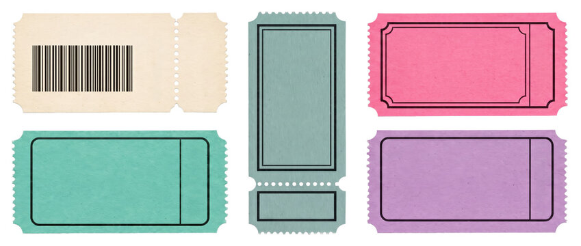 Collection of Blank Colorful Vintage Style Tickets with Perforated Edges