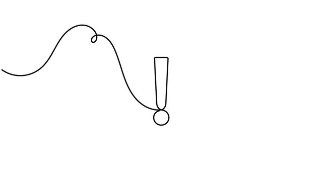 Exclamation mark in speech bubble icon sign continuous one line drawing moving on white background minimalist single art caution alert advertisement and warning announcement messaging symbol animation