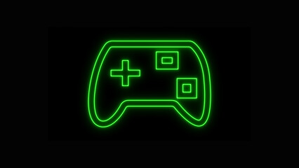 Minimalist Glowing Green Neon Video Game Controller Outline Icon on Dark Black Background © iexpert360