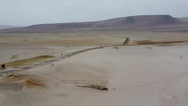 Aerial view of desert viewpoint in paracas national reserve, peru